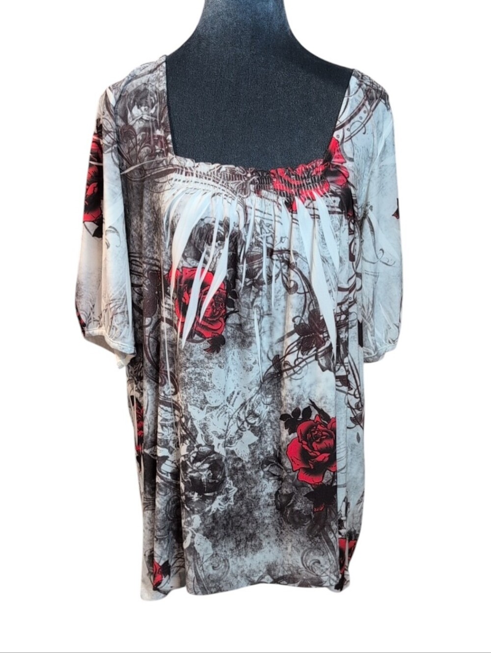 Y2K Lane Bryant Brown/Gray/Red Floral Smocked Blouse Size 18/20